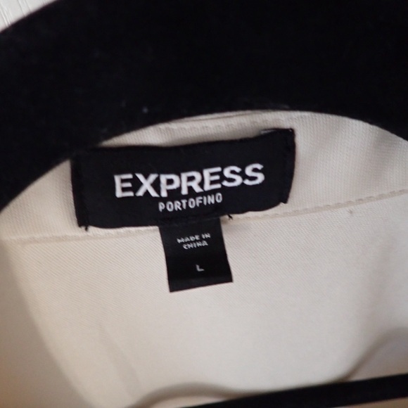 Express Cream Satin Front Tie Portofino Blouse - Picture 2 of 7